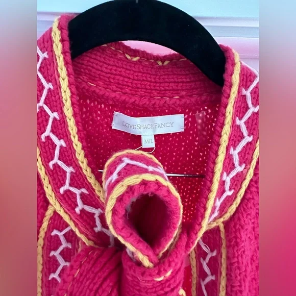 Love Shack Fancy knit cape in hot pink embroidered flower. New with tags ML. - Picture 3 of 5